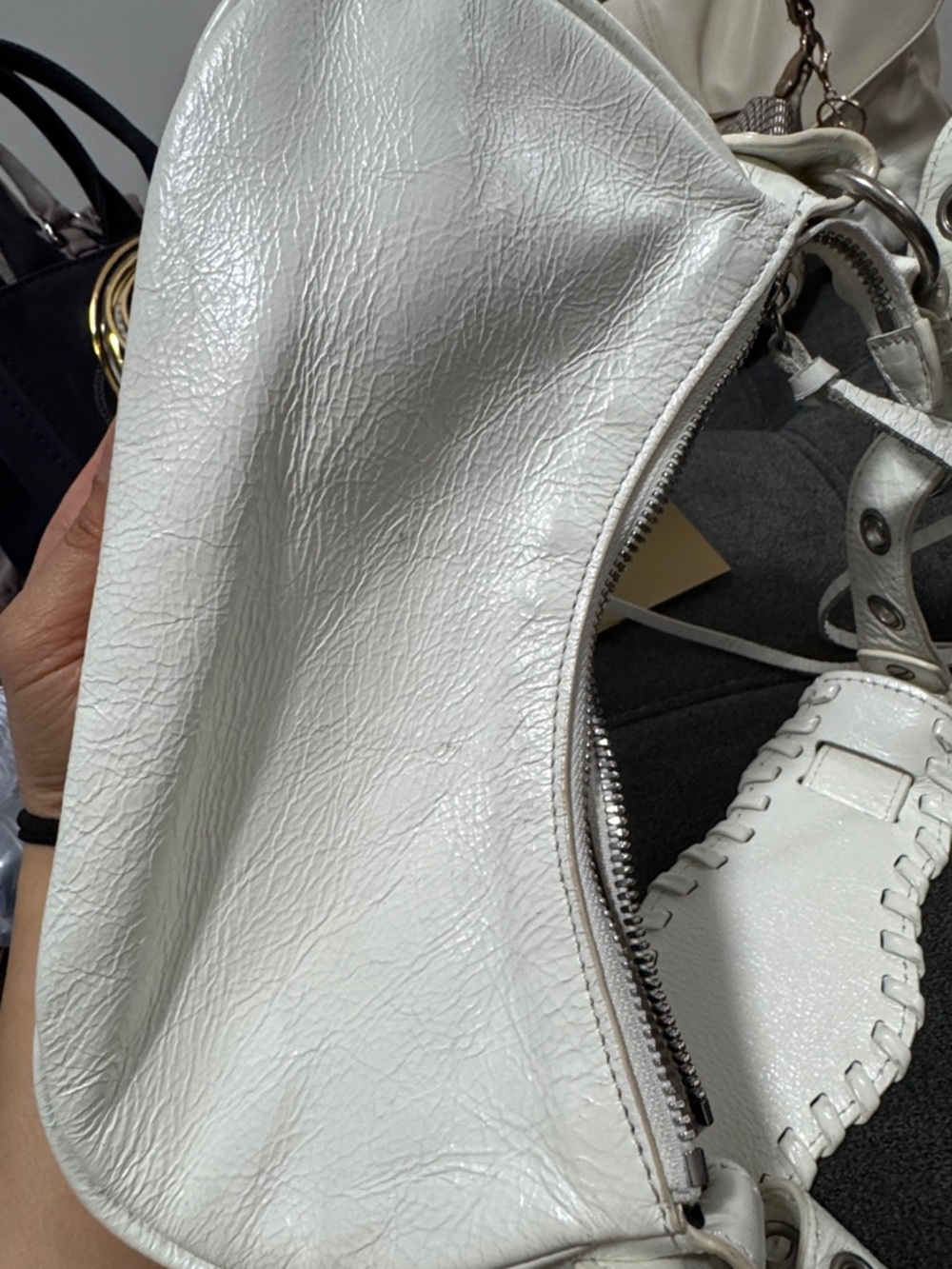 Balenciaga White Leather Stud-Accent Shoulder Bag - Picture 10 of 10